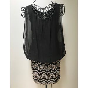 Appropriate little black dress with white lace